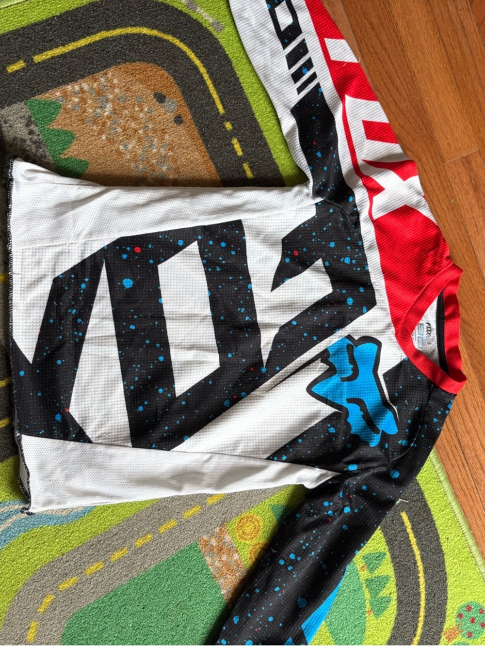Fox Kids' Long-Sleeve BMX Jersey - White/Black/Red/Blue
